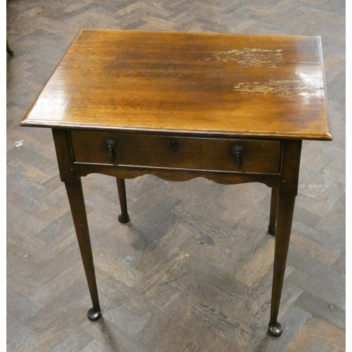 163 - An oak lowboy / side table fitted one long drawer standing on pad feet, top is 28