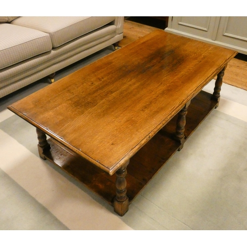 168 - A Titchmarsh & Goodwin large oak two tier coffee table on turned legs, 55