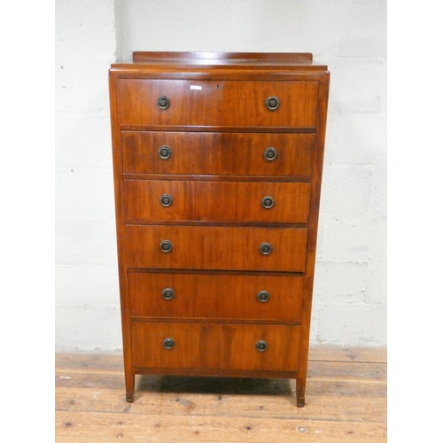 187 - A mahogany tallboy chest of six long drawers with brass ring handles, 2'6 wide, 4'7 tall