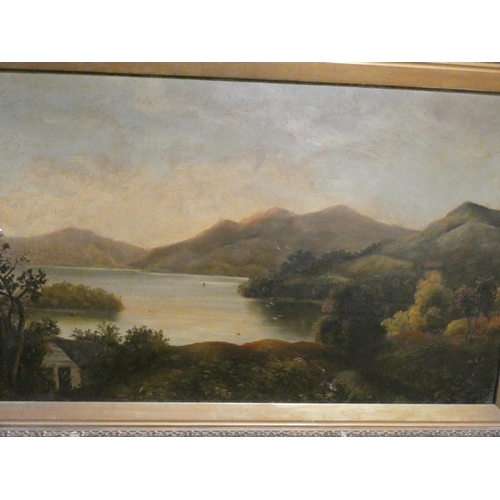 20 - Victorian gilt framed oil painting 'Loch Katrina with Ellen's isle',  image size 17 1/2