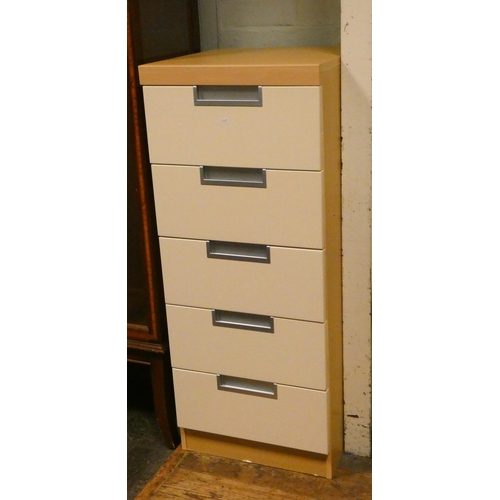 47 - A modern cream and light wood tallboy chest of five drawers, 18