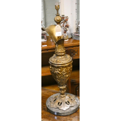 132 - A heavy gilt metal ewer shaped table lamp, 30