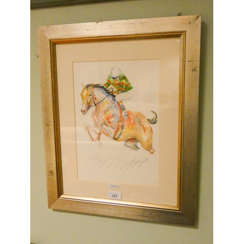 183 - Three modern watercolours - of Istabraq  Racehorse' by Jacqui Jones, watercolour of 'The colours of ... 