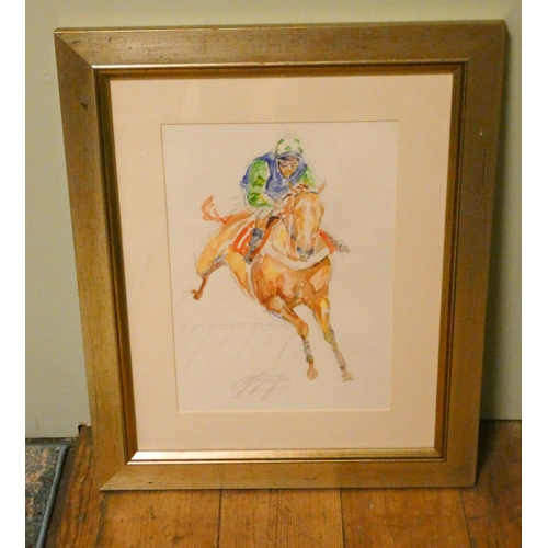 183 - Three modern watercolours - of Istabraq  Racehorse' by Jacqui Jones, watercolour of 'The colours of ... 