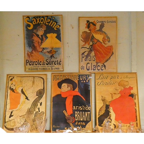 185 - A set of five gilt framed French poster prints, each 34