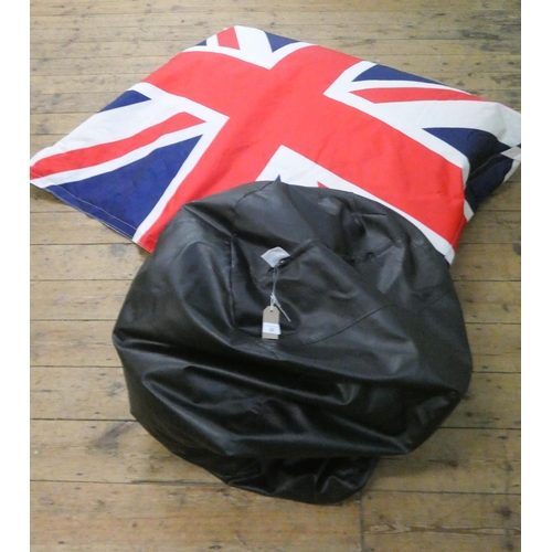 85 - A large Union Jack bean bag and a black bean bag