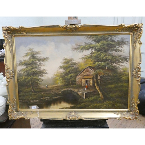 87 - A Victorian oil painting of a country scene in decorative gilt frame, image size approximately 3' x ... 