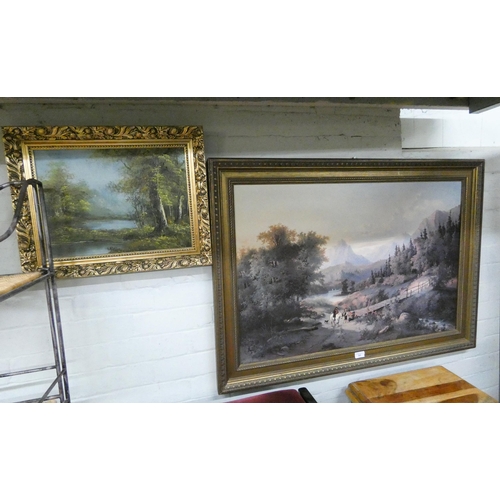 94 - A Victorian style gilt framed picture and a small gilt framed oil painting