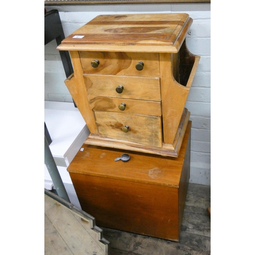 97 - A small hard wood chest of four drawers and a lift top storage box