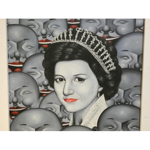 30A - A very large modern art royalist portrait, the oil on canvas  depicting stylised portrait of Diana a... 