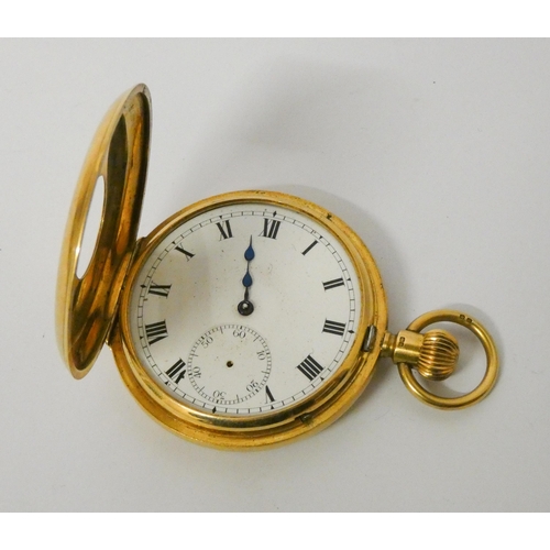 401 - Victorian 18ct yellow gold half hunter pocket watch, inner and outer case hallmarked, gross weight 1... 