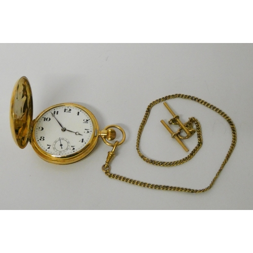 415 - 18ct gold cased pocket watch, gross weight 66.3gms together with Victorian 18ct gold watch chain Alb... 