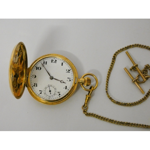 415 - 18ct gold cased pocket watch, gross weight 66.3gms together with Victorian 18ct gold watch chain Alb... 