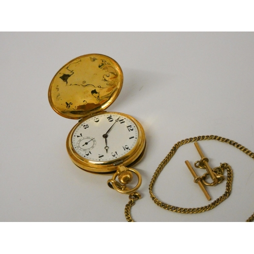 415 - 18ct gold cased pocket watch, gross weight 66.3gms together with Victorian 18ct gold watch chain Alb... 