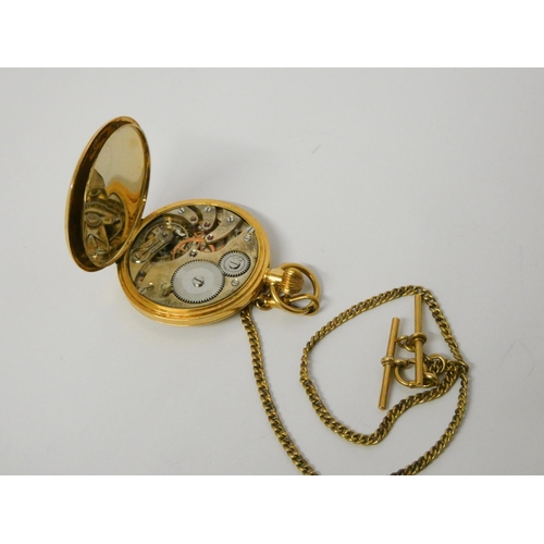 415 - 18ct gold cased pocket watch, gross weight 66.3gms together with Victorian 18ct gold watch chain Alb... 