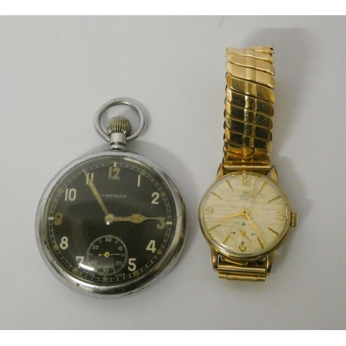 424 - Smith's vintage 9ct gold wristwatch, presentation inscription to reverse on a flexible plated strap ... 