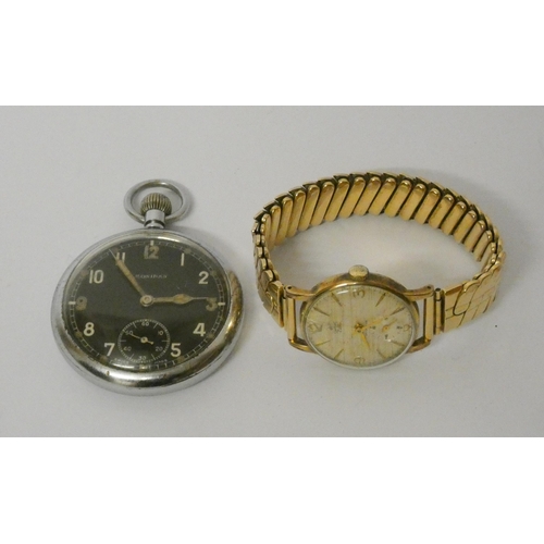 424 - Smith's vintage 9ct gold wristwatch, presentation inscription to reverse on a flexible plated strap ... 