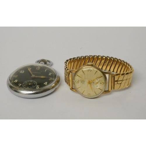 424 - Smith's vintage 9ct gold wristwatch, presentation inscription to reverse on a flexible plated strap ... 