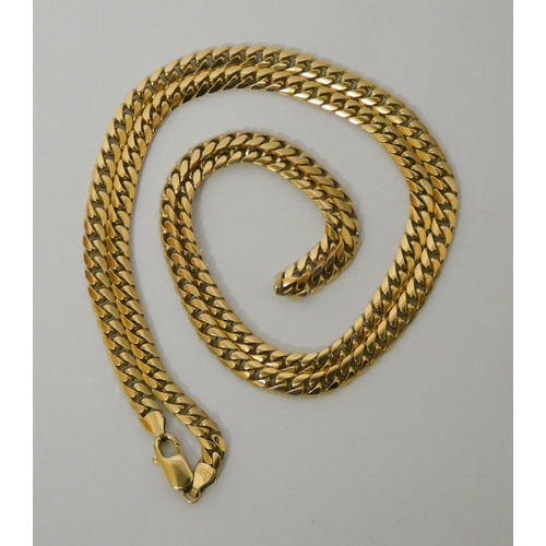 428 - Long 9ct yellow gold smooth Cuban curb link neck chain, hallmarked 45.3g, length 71 cms