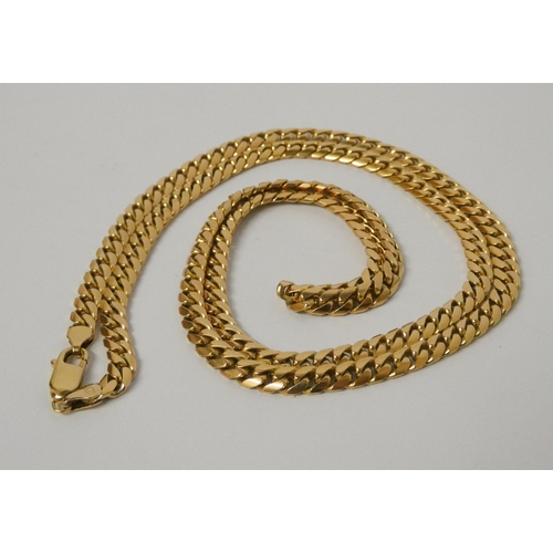 428 - Long 9ct yellow gold smooth Cuban curb link neck chain, hallmarked 45.3g, length 71 cms