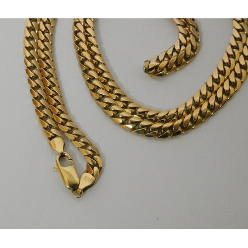 428 - Long 9ct yellow gold smooth Cuban curb link neck chain, hallmarked 45.3g, length 71 cms