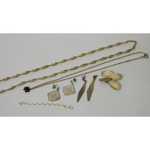 458 - A silver gilt neck chain, silver cufflinks, earrings etc