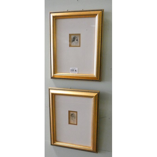 185A - A set of four miniature erotic monochrome prints of ladies, each framed size approx 7