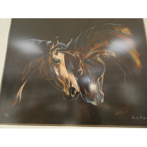 190A - The Greeting by Louise Mizen - a large limited edition print of horses heads, framed and glazed