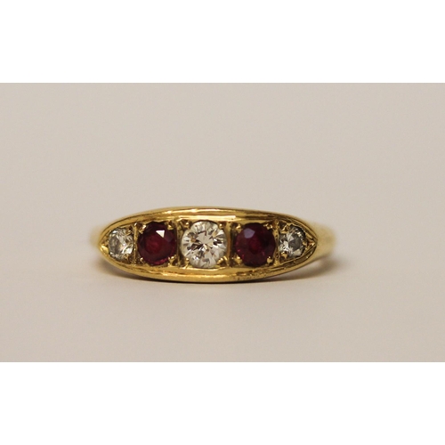 407 - 18ct gold Victorian style ruby and diamond gypsy ring, hallmarked, ring size N. 5.4g