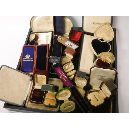 408 - A collection of jewellery boxes to include heart and egg shaped examples, the 20 boxes dating from t... 