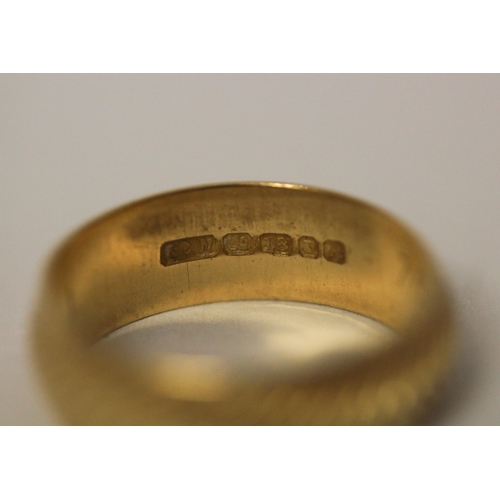 429 - 18ct yellow gold wide wedding band, ring size P, hallmarked 5.4g