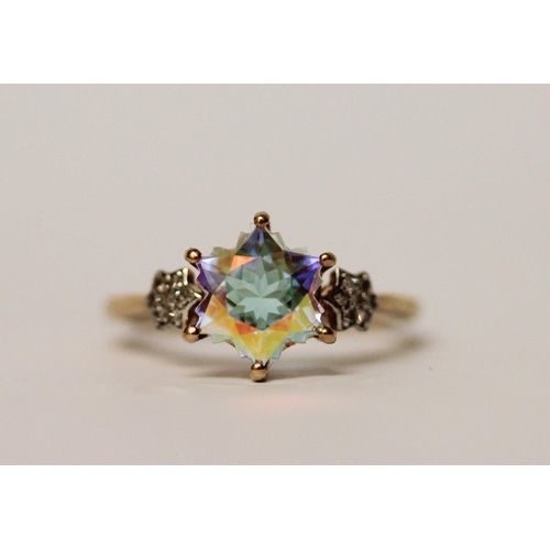 465 - Mystic topaz dress ring on hallmarked 9ct band, ring size L 1/2