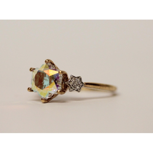 465 - Mystic topaz dress ring on hallmarked 9ct band, ring size L 1/2