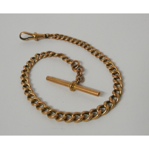 351 - Victorian 9ct rose gold graduated watch albert chain, with T bar, marked every link. Weight 19.7g.