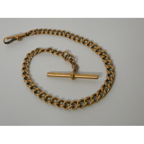 351 - Victorian 9ct rose gold graduated watch albert chain, with T bar, marked every link. Weight 19.7g.