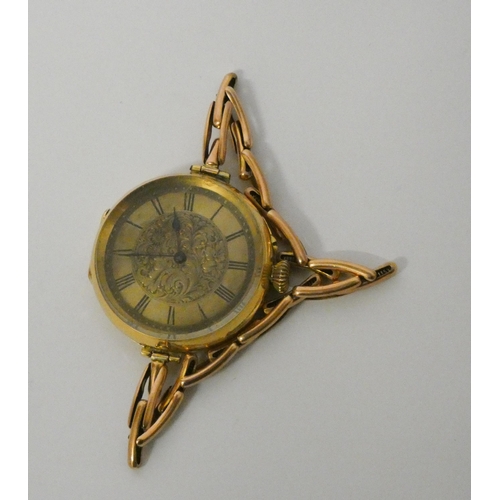 356 - Victorian fob watch in 18ct gold outer case, on 9ct gold flexible strap