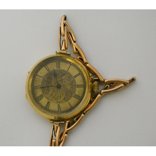 356 - Victorian fob watch in 18ct gold outer case, on 9ct gold flexible strap