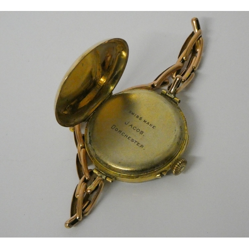 356 - Victorian fob watch in 18ct gold outer case, on 9ct gold flexible strap