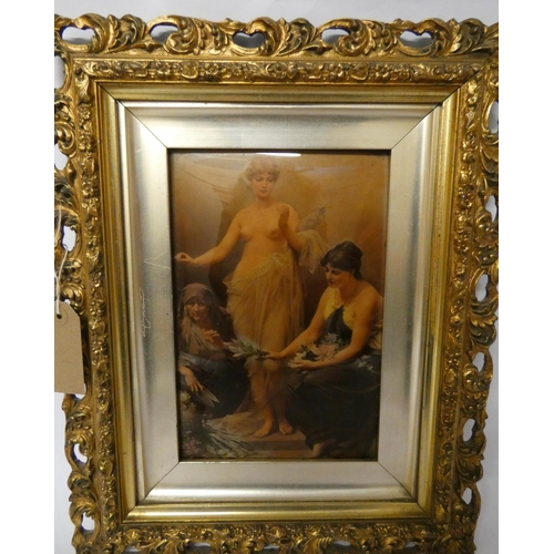 156 - An early 20th century Crystoleum of a naked maiden in an ornate pierced gilt frame, image size 10