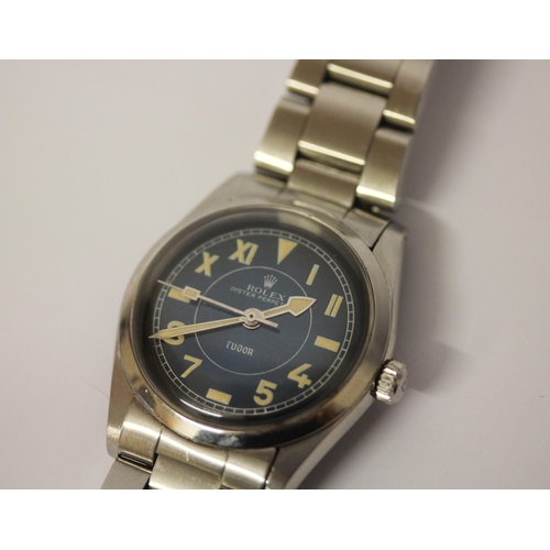 380 - Vintage Rolex Tudor Oyster Perpetual gents stainless steel wristwatch, blue dial with numeric marker... 