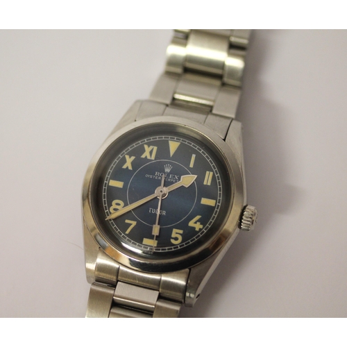 380 - Vintage Rolex Tudor Oyster Perpetual gents stainless steel wristwatch, blue dial with numeric marker... 