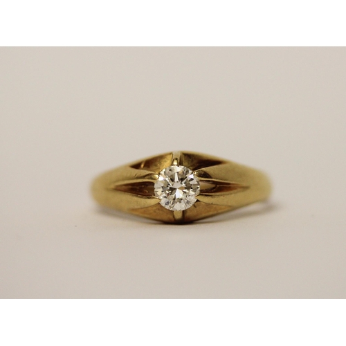 382 - 18ct yellow gold diamond signet ring, with a claw set brilliant cut diamond, hallmarked, ring size R... 