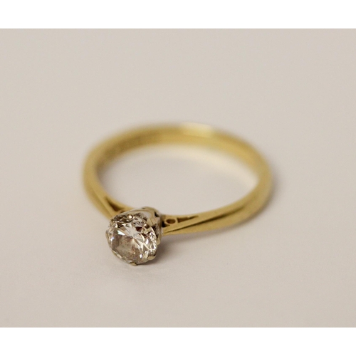 390 - A solitaire diamond engagement ring, claw set brilliant cut diamond on 18ct gold band, hallmarked ri... 