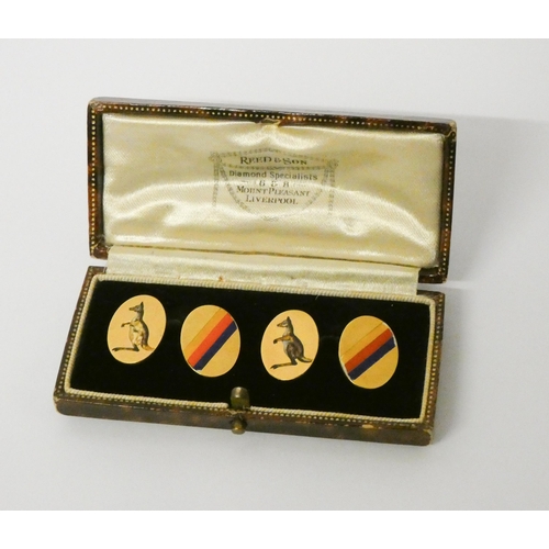 413 - Cricketing interest - pair of 18ct gold and enamel commemorative cufflinks by Mappin & Webb, decorat... 