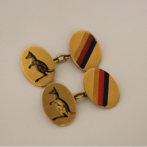 413 - Cricketing interest - pair of 18ct gold and enamel commemorative cufflinks by Mappin & Webb, decorat... 