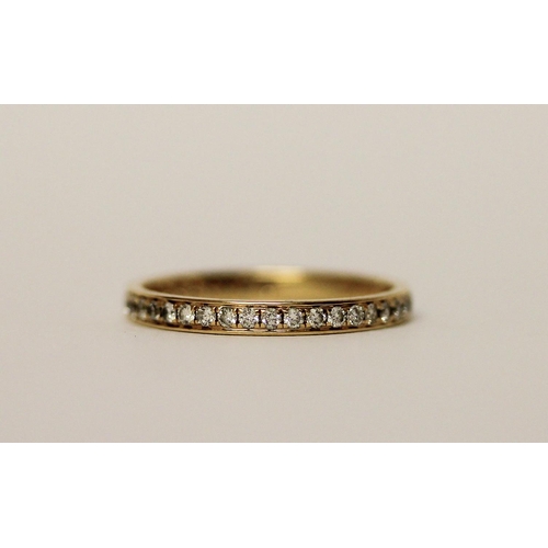 462 - Modern 18ct yellow gold full diamond set eternity stacking ring, hallmarked, ring size M, 1.6g