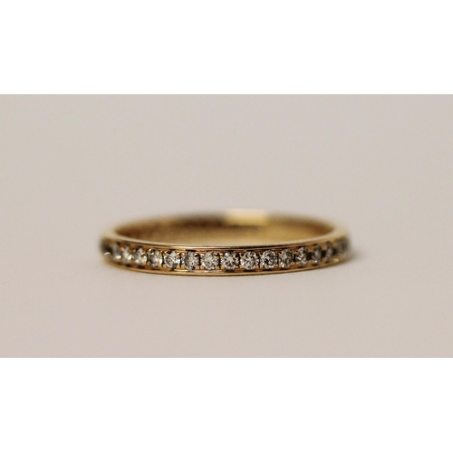 462 - Modern 18ct yellow gold full diamond set eternity stacking ring, hallmarked, ring size M, 1.6g