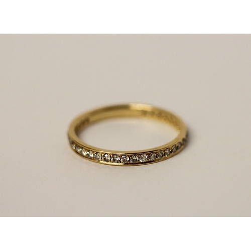 462 - Modern 18ct yellow gold full diamond set eternity stacking ring, hallmarked, ring size M, 1.6g