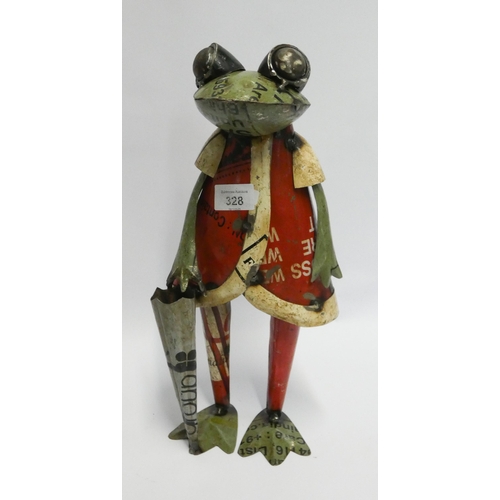 282 - A recycled tin model figure of a frog with an umbrella