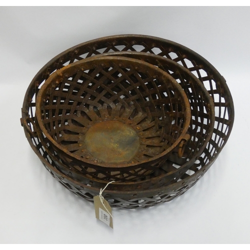 350 - A set of three graduating size lattice bowls with ring handles